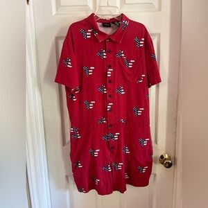 Disney Mickey Mouse Romper Overall Womens Large Red American Flag Patriotic